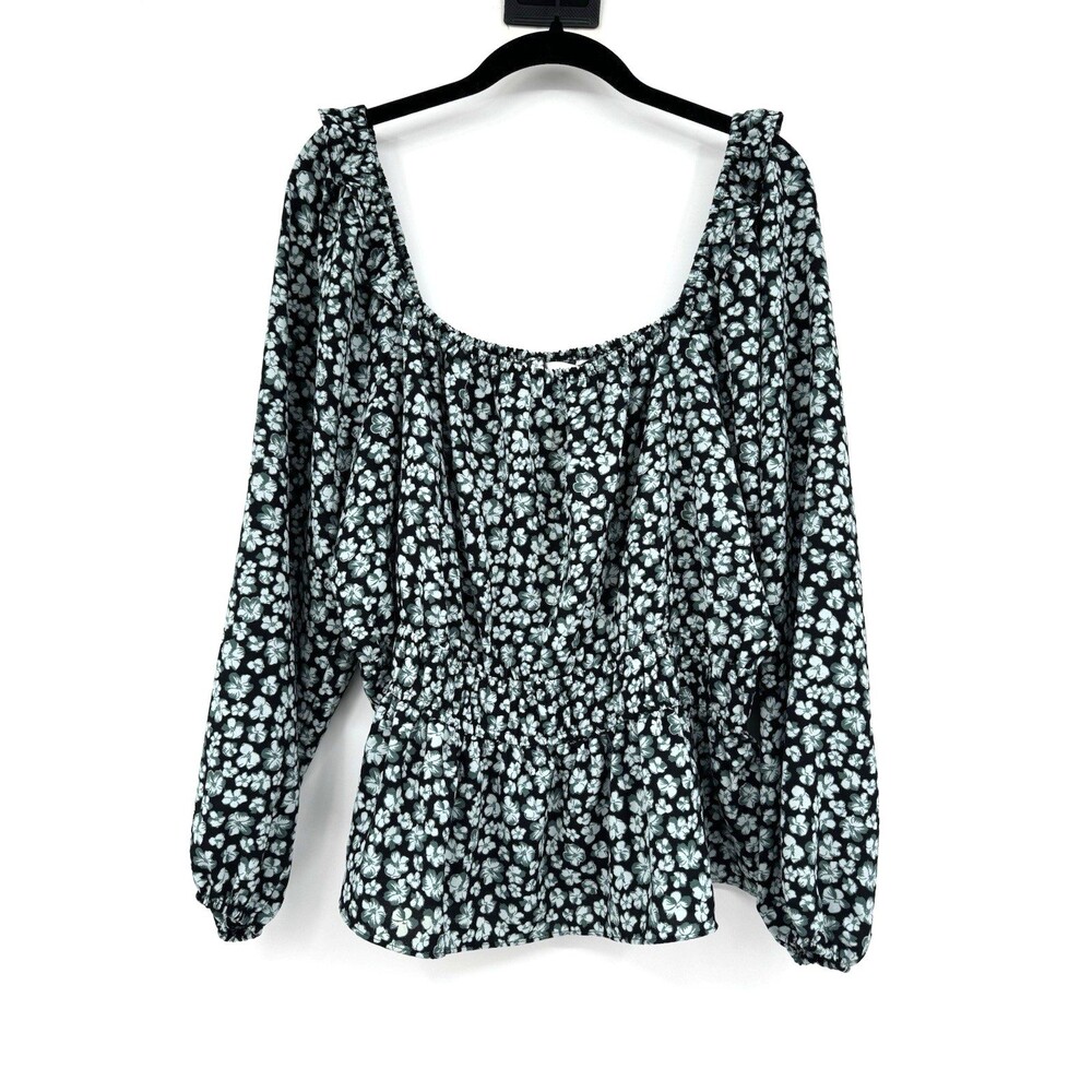 Nine West Floral Print Smocked Waist Peplum Blouse Boho Festival Peasant Top PM